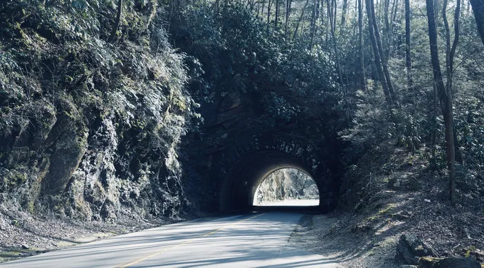 tunnel on the road to cades cove from townsend